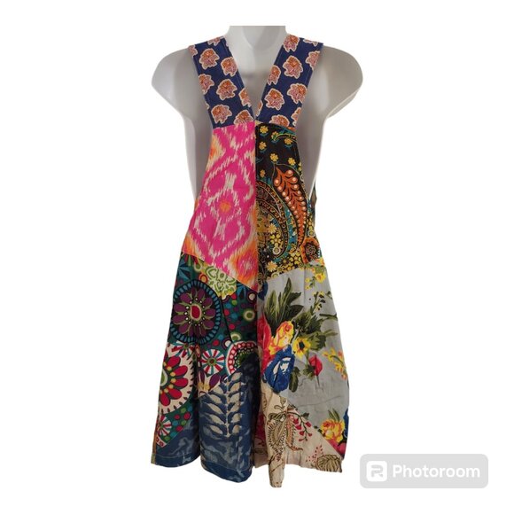 SALE! NWT Patchwork Cotton Overall Shorts-Medium - Picture 3 of 9